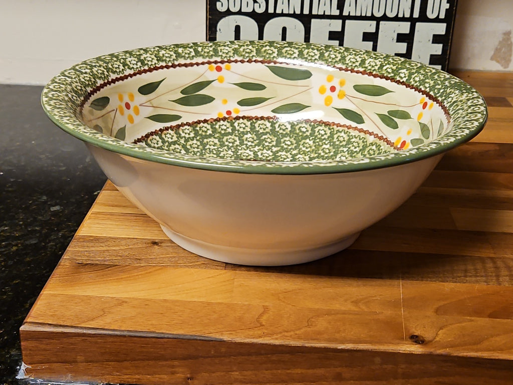 Temp-Tations By Tara Old World Green 4 Qt Stoneware Mixing Serving Bowl 12" EUC