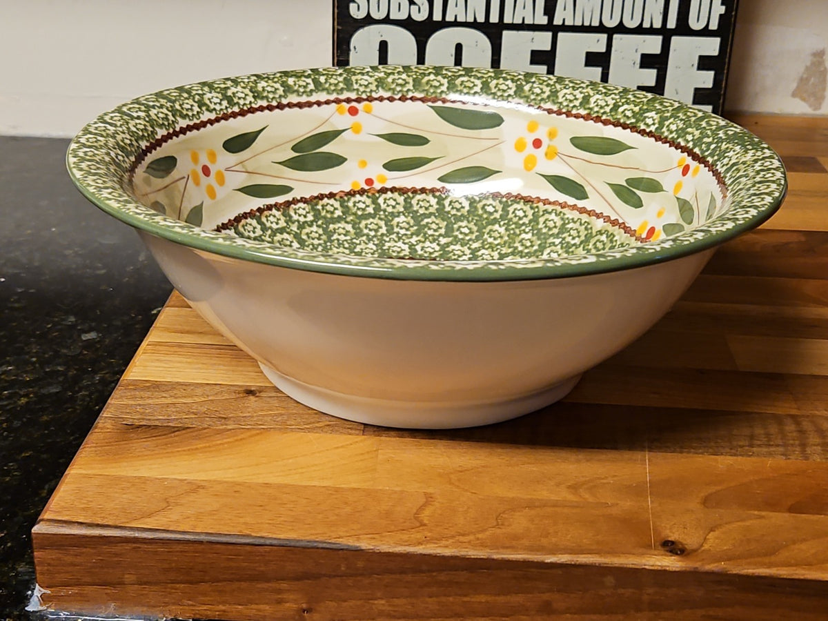 Temp-Tations By Tara Old World Green 4 Qt Stoneware Mixing Serving Bowl 12" EUC
