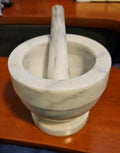Elegant Vintage 90's White & Grey Marble Mortar & Pestle 5" X 4.25"