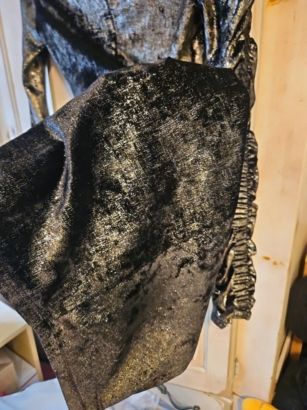Ronny Kobo Womens Yarden Black & Gold Metallic Velvet Ruched Mini Dress XS