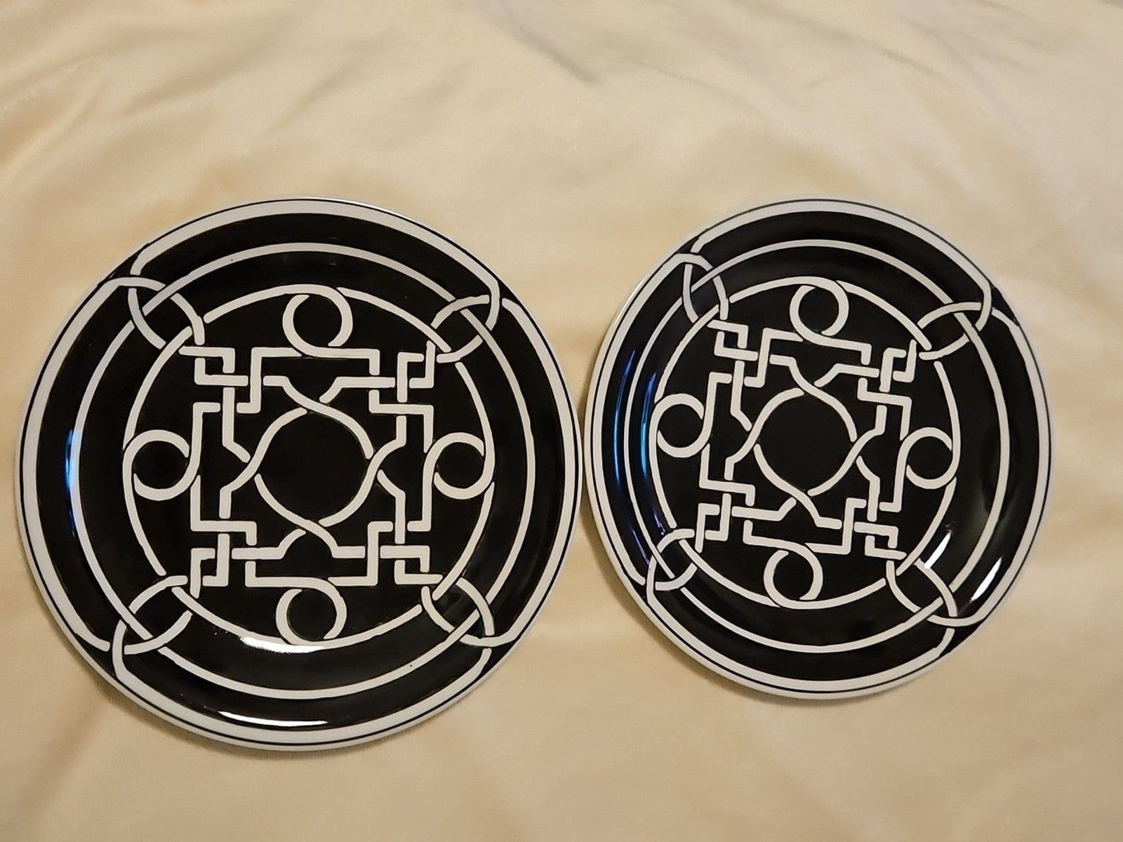 Lot of 5: Z-Gallerie Black & White Labyrinth Salad Plate 8.5" - No Chips, Cracks