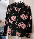 Shein Women's Black And Floral Blouse With Ruffles, Size 2