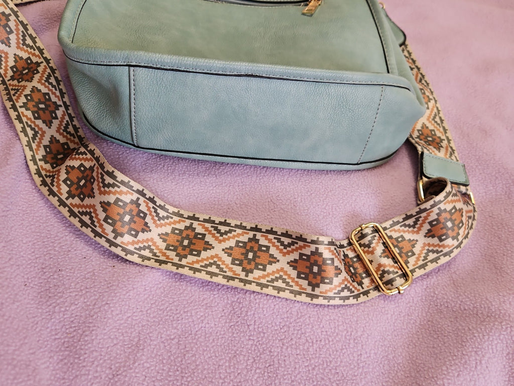 Jen & Co. Chloe Crossbody Shoulder Bag, Vegan Leather Teal Southwest Print Strap
