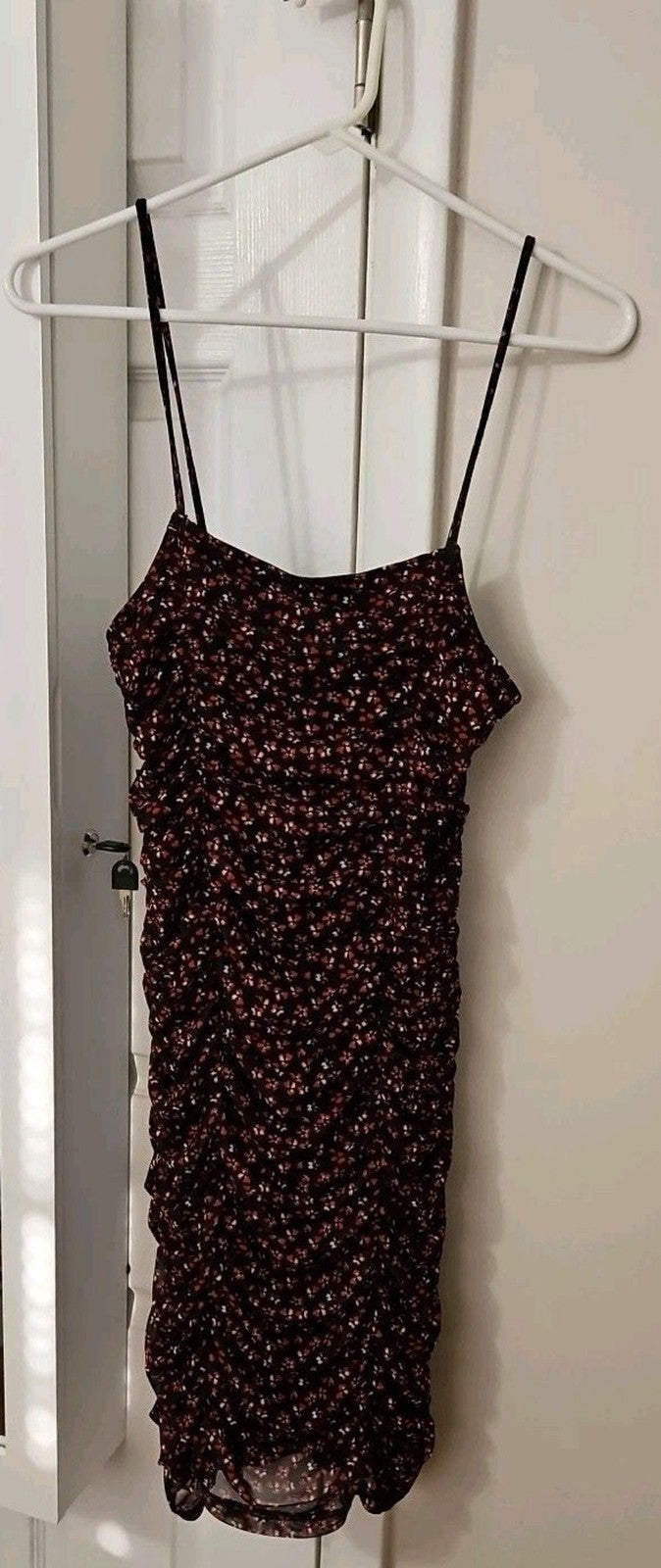 Abercrombie & Fitch Black & Red Floral Ruched Spaghetti Straps Dress Sz S