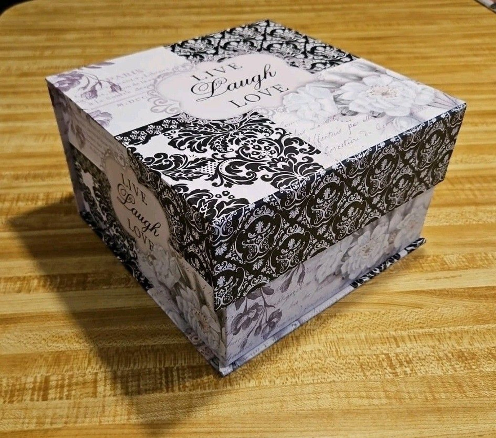 Elegant Storage Box Grey & Black Paris Art Nouveau Live Laugh Love 9"x9"x5"