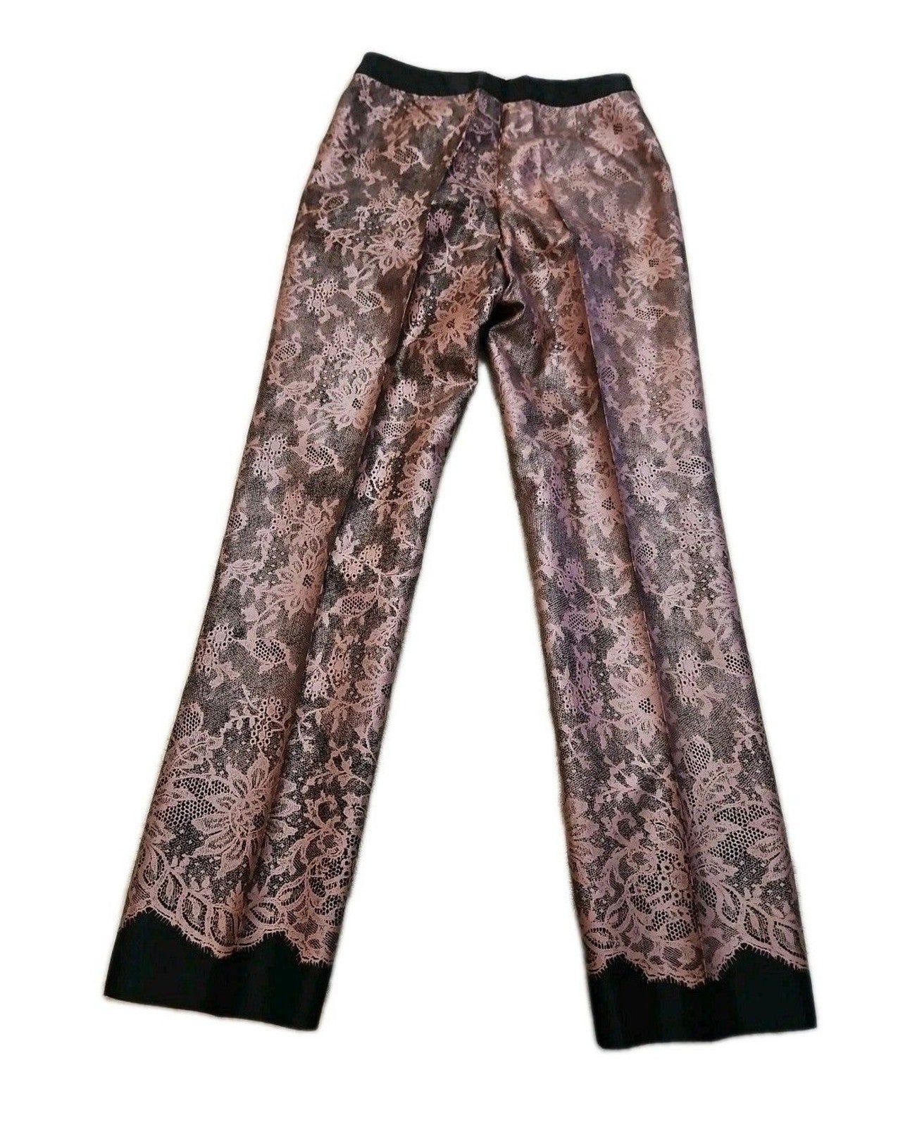 Phoebe Black & Metallic Pink Jacquard Floral Print Sz 2 Satiny