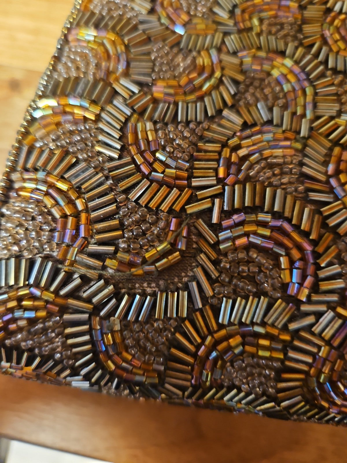 Menbur Spain Clutch Purse With Shoulder Strap Bronze Beaded NWT Damaged