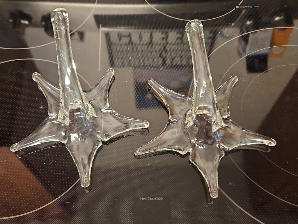 Vintage Pair Of 2 Hamon Glass Hand Blown Glass Lay Down Flower Bud Vases