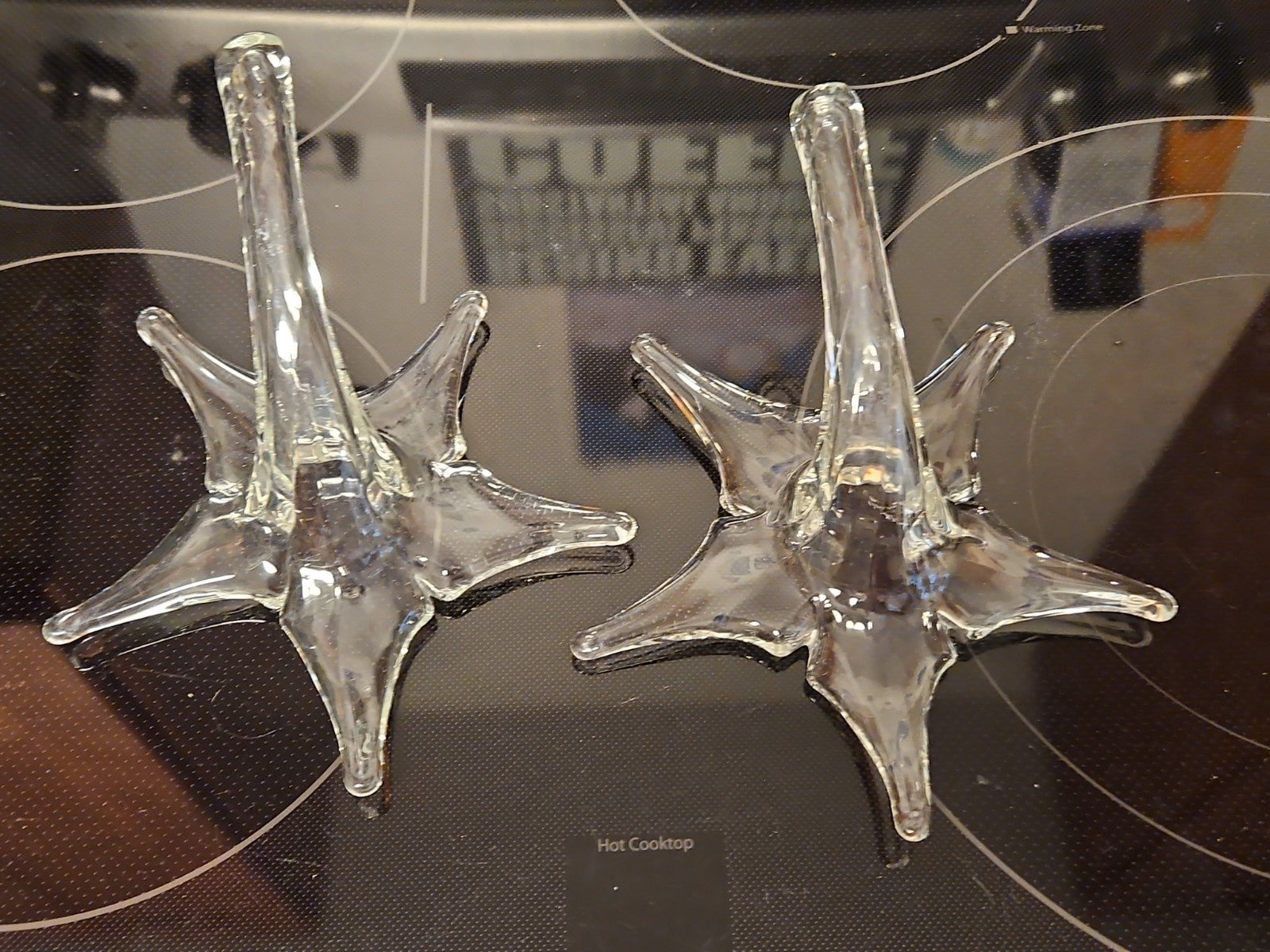 Vintage Pair Of 2 Hamon Glass Hand Blown Glass Lay Down Flower Bud Vases