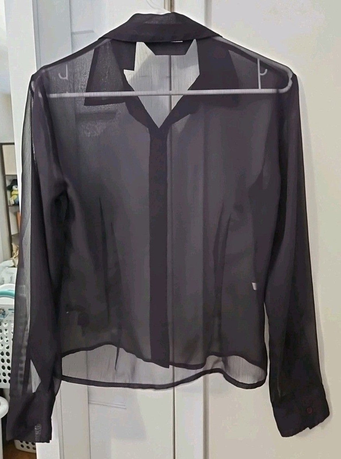 Vintage Express Women’s Sheer Plum Purple Button Up Long Sleeve Shirt Size 5/6