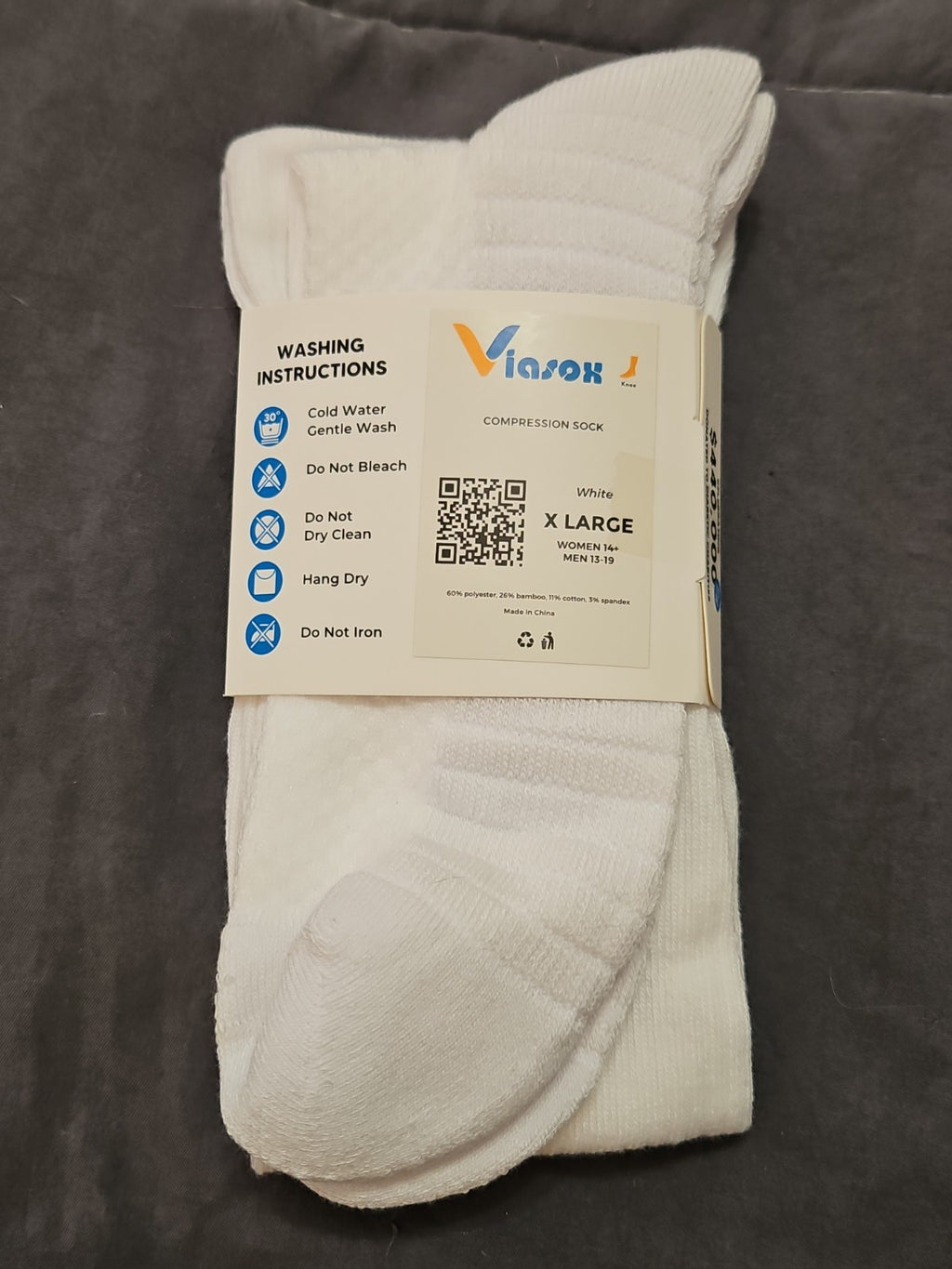 NIP Viasox Unisex Diabetic Compression Socks White X Large (M: 13-19 W: 14+)