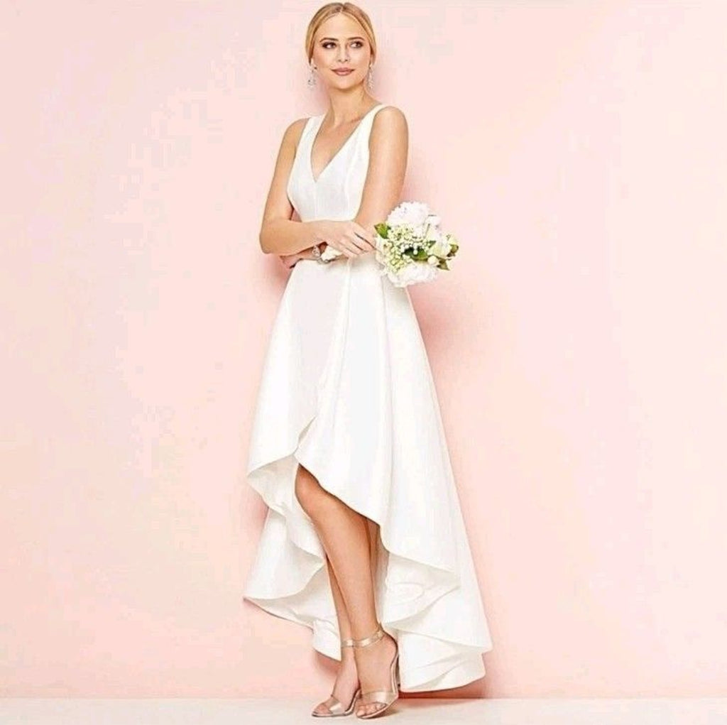 Calvin Klein High-Low A-line Dress White Stock Size 12 Sleeveless V-Neck