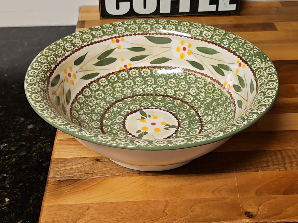 Temp-Tations By Tara Old World Green 4 Qt Stoneware Mixing Serving Bowl 12" EUC