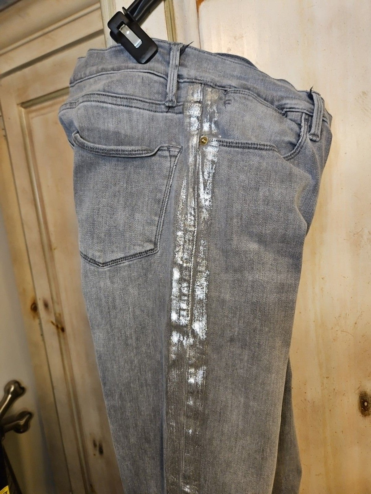 Frame Le High Straight Field Foil Tux Gray Womens Ankle Jeans Sz 25