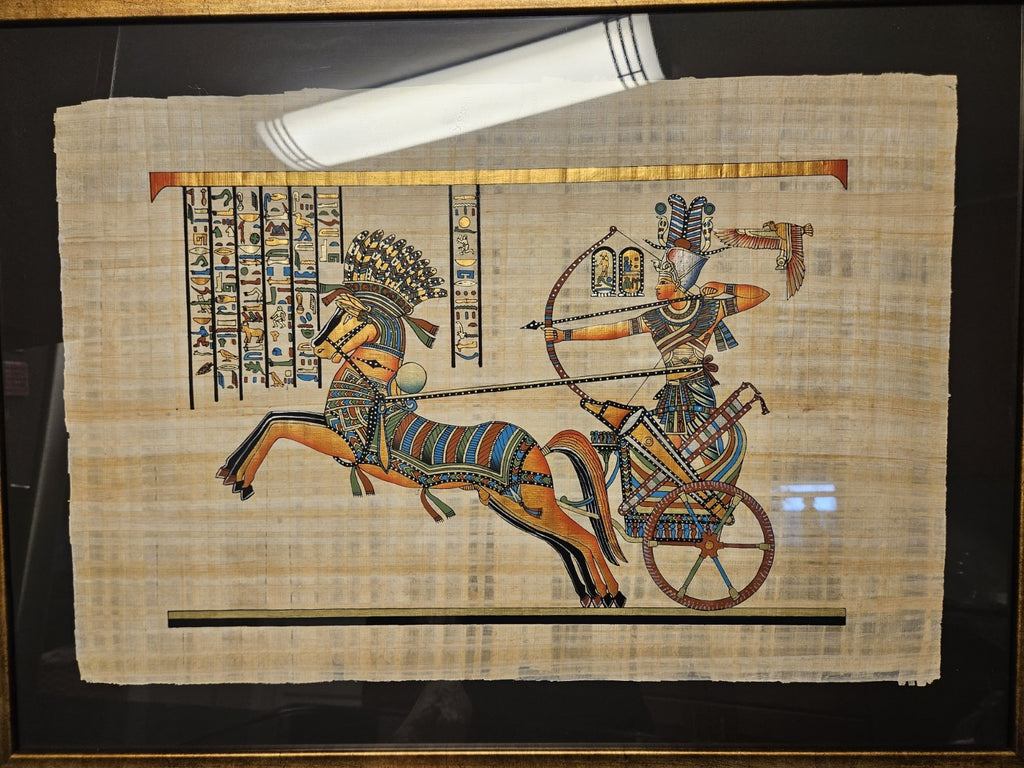 Framed & Matted Handmade Adel Ghabour Egyptian Papyrus W/ Certificate 34" X 26"