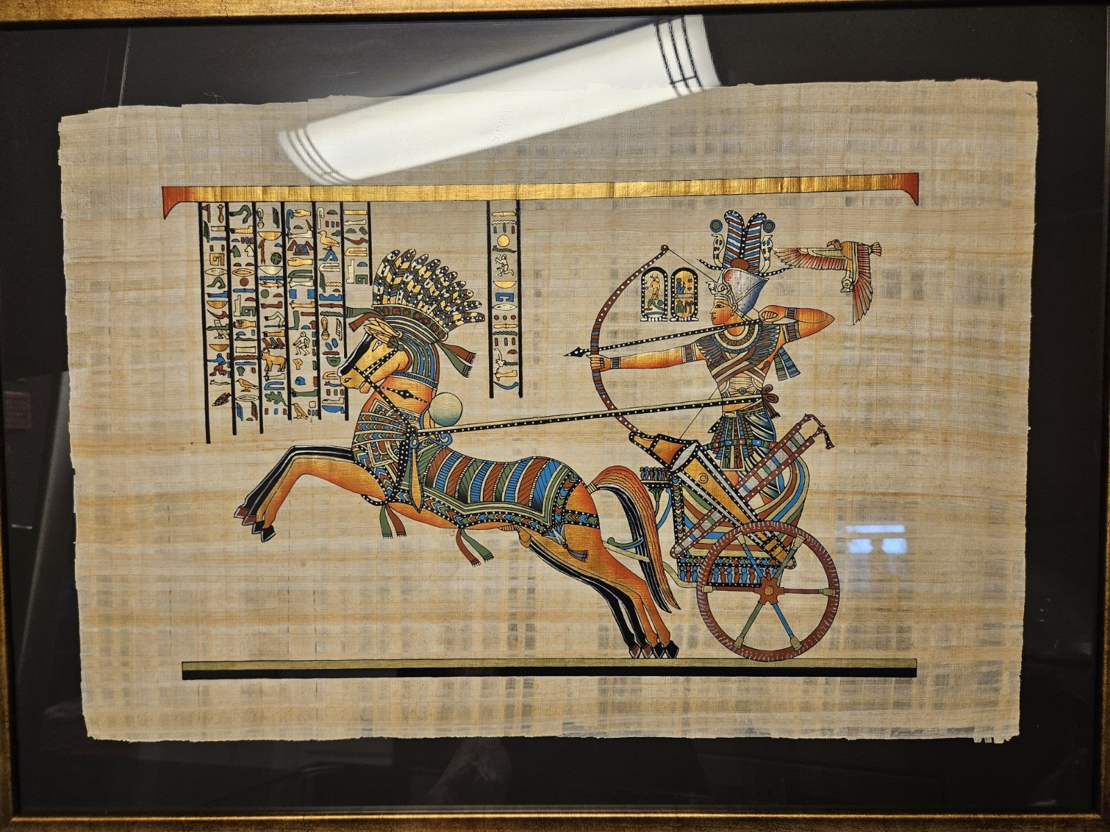 Framed & Matted Handmade Adel Ghabour Egyptian Papyrus W/ Certificate 34" X 26"