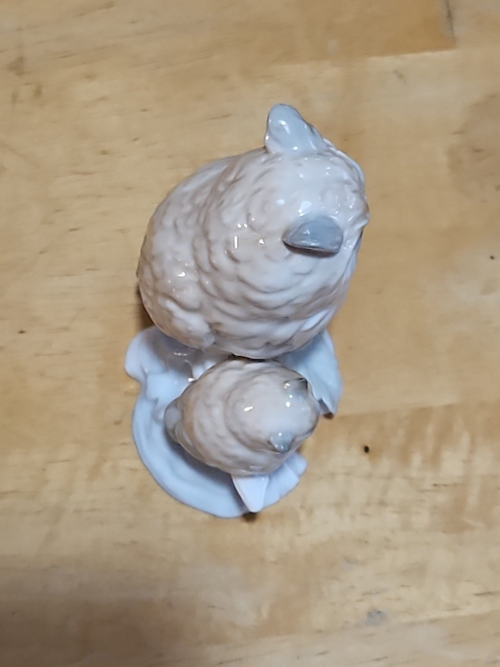 Vintage Otagiri Porcelain 6" Mother & Baby Owls On Branch Figurine EUC