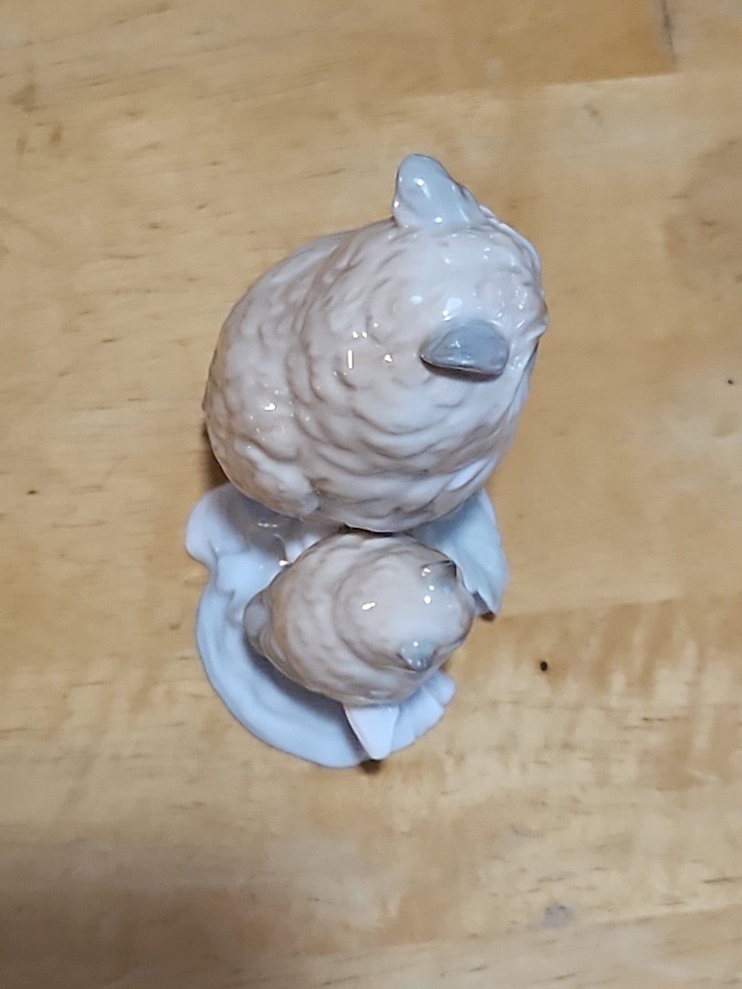 Vintage Otagiri Porcelain 6" Mother & Baby Owls On Branch Figurine EUC