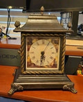 Three Hands Corp Ornate Shelf Clock Brown and Brass Interior Key Holder WORKS