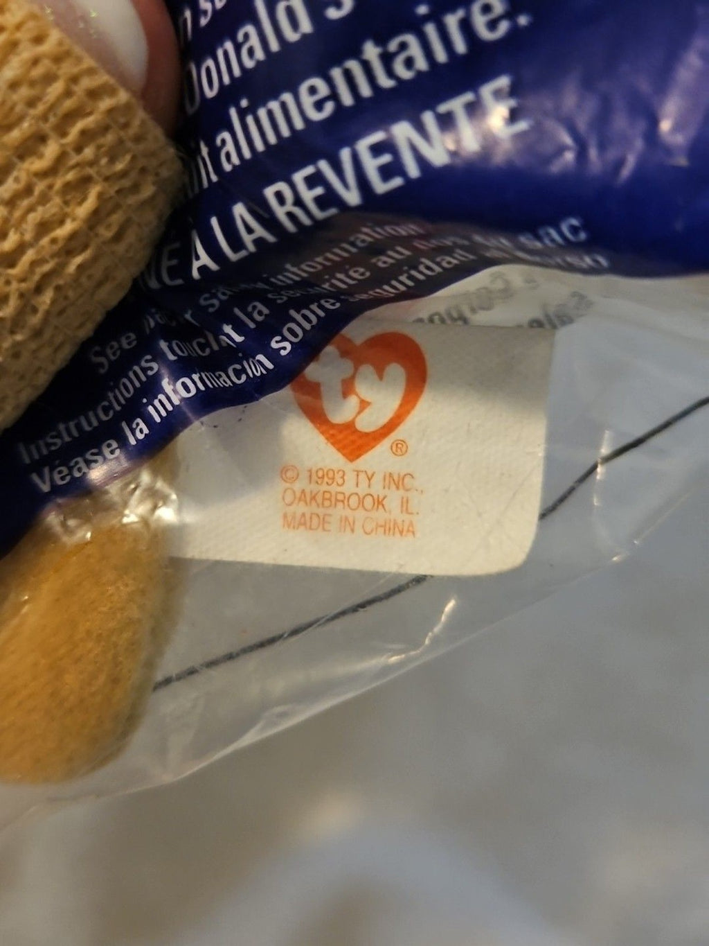 TY Teenie Beanie Babies w/Errors -1993 - #9 BONES -  In Original Pkg. Unopened
