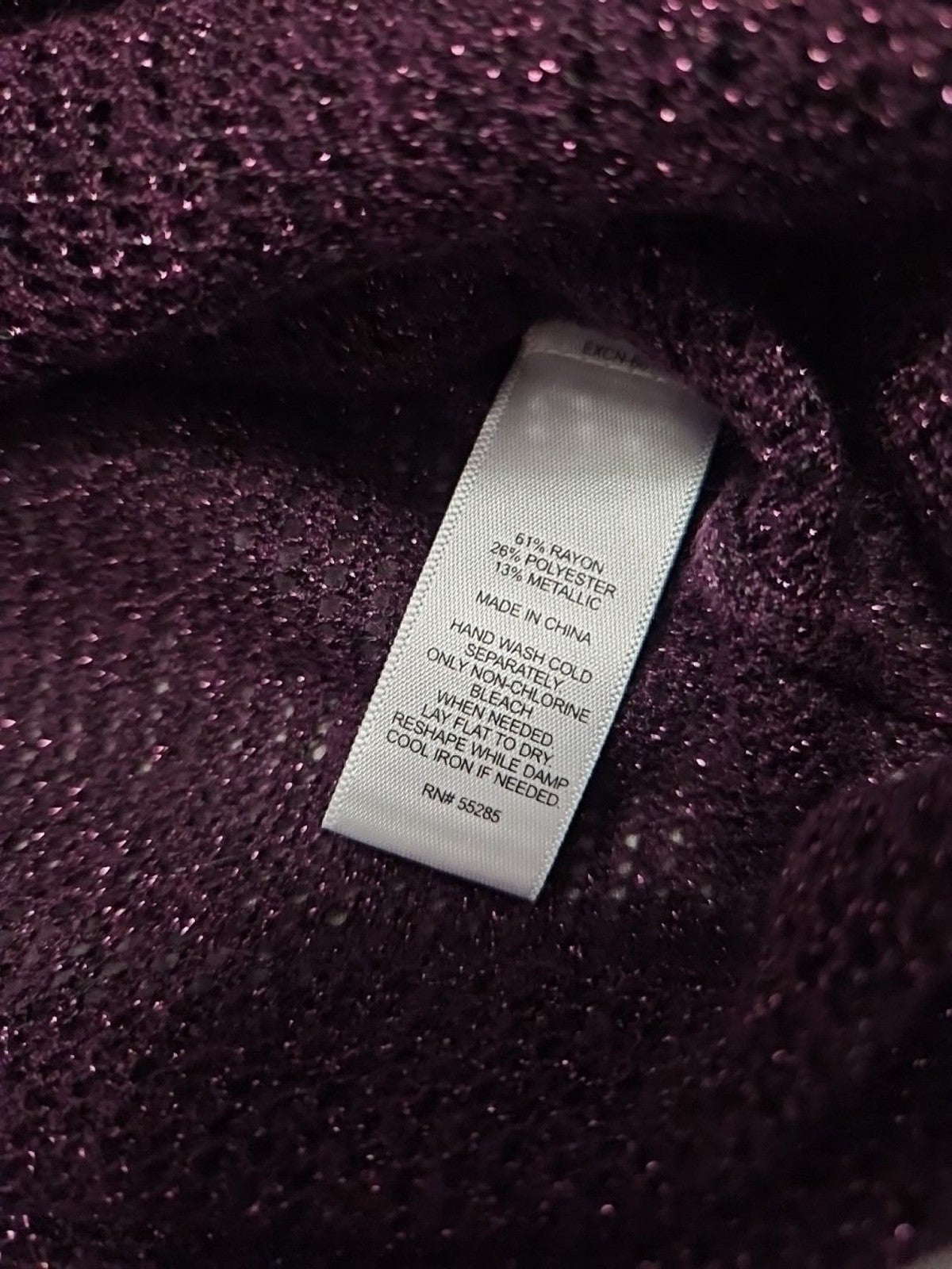 Express Womens Sz M Purple Metallic Hollow Knit V-Neck Long Sweater Tunic