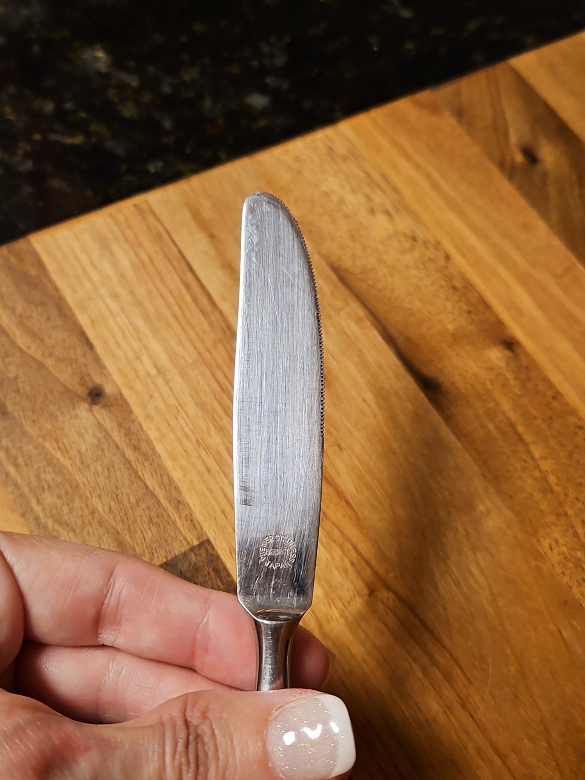 Vintage Everbrite Premier Stainless EVS13 Knife Japan Textured Leaf Silverware