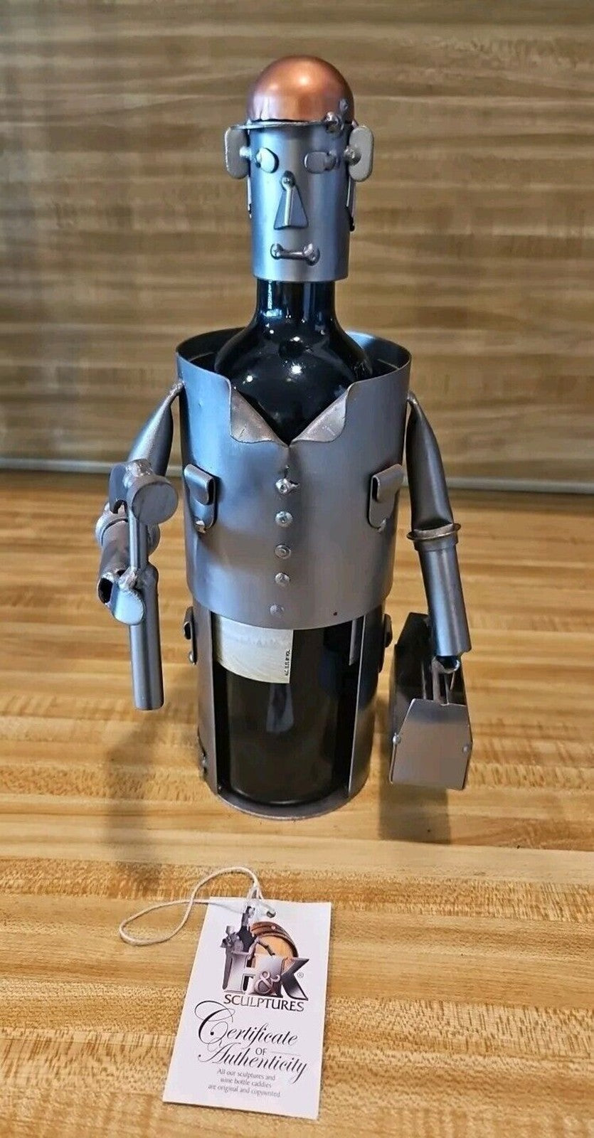 H&K Steel Sculpt￼ure Wine Bottle Holder-Carpenter-Handmade Ltd. Edition
