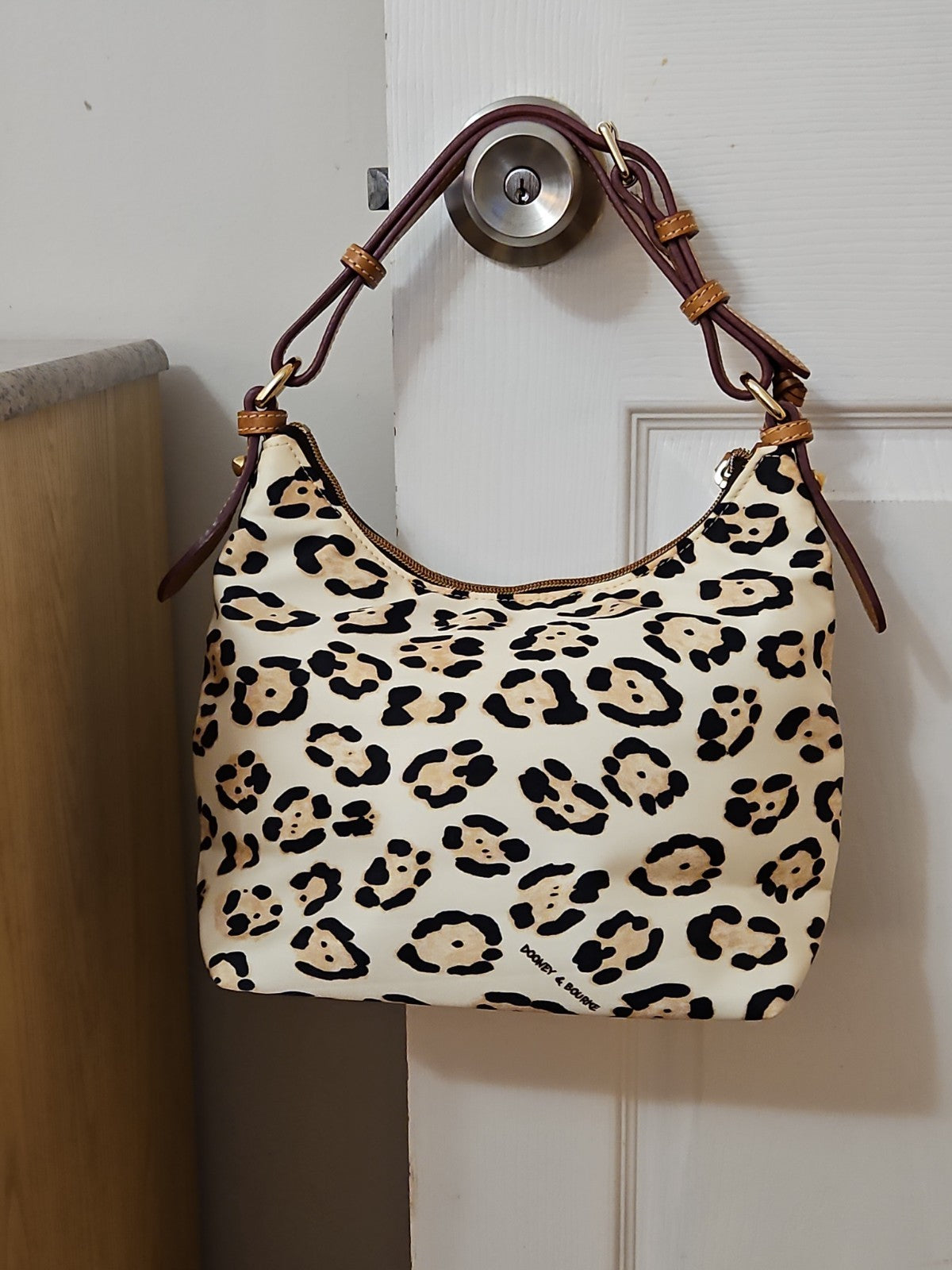 EUC Dooney & Bourke Leopard Print Canvas Shoulder Bag Handbag With Dust Bag