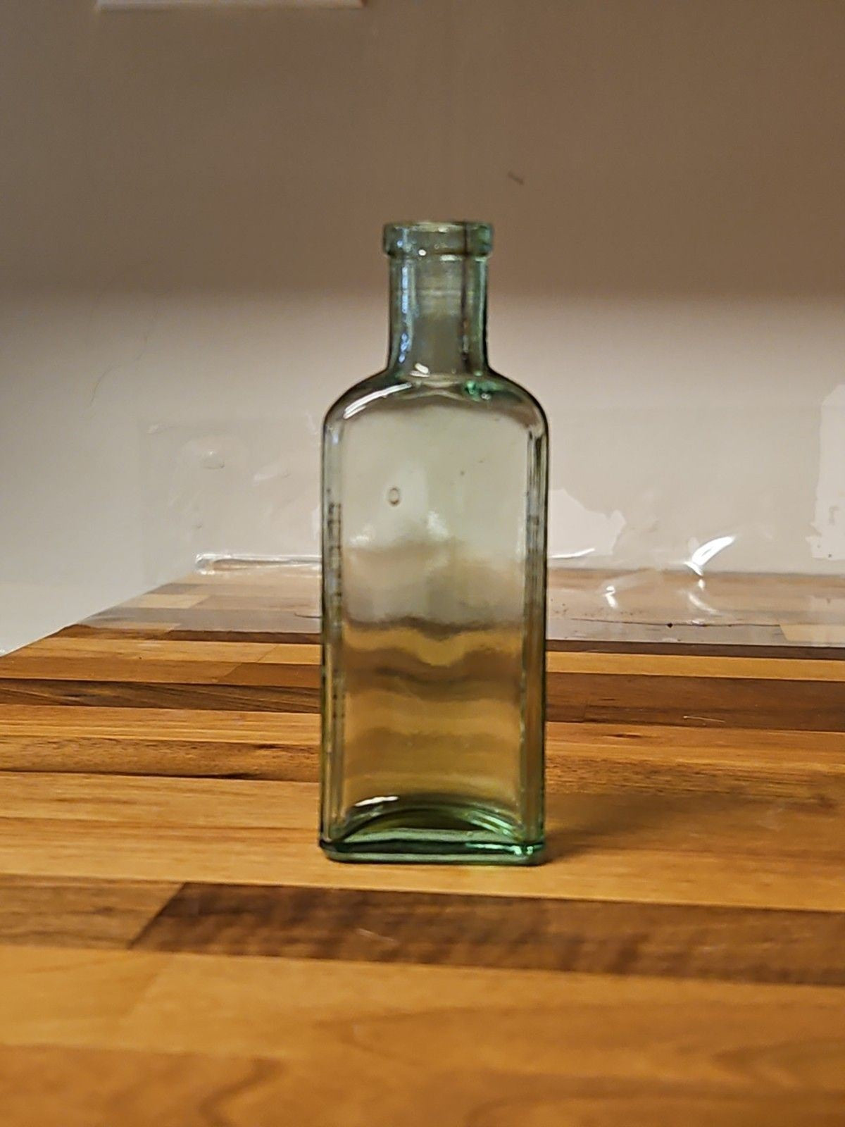 Antique 1890's Clear Blown Glass Home Oil Bottle Green Tint Sample Size 4.25"