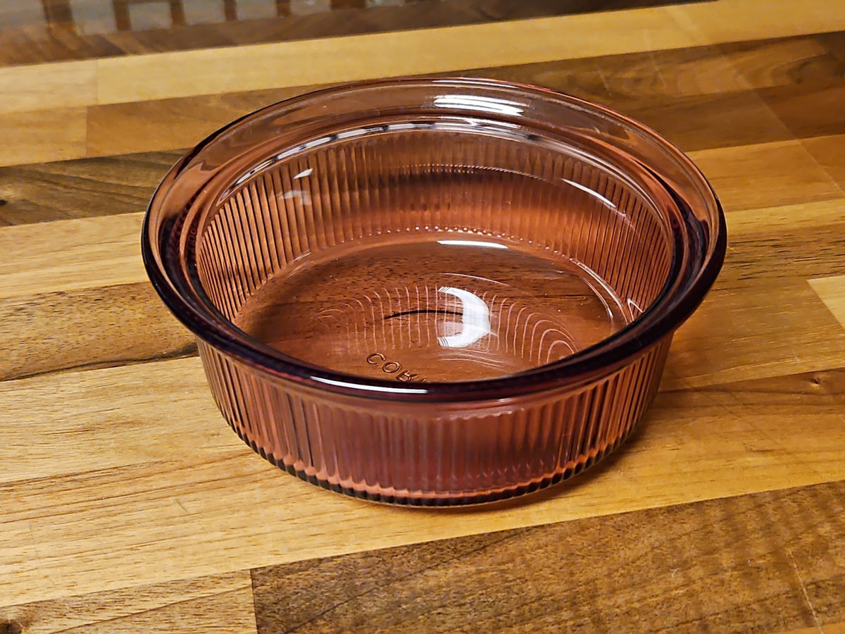 Vintage Corning Ware Ribbed Cranberry Glass Dish 1 Pint C-16-B Dish Only