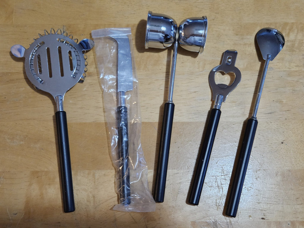Vintage MCM Bar Tool Set Of 5 Pieces On Green Marble Stand