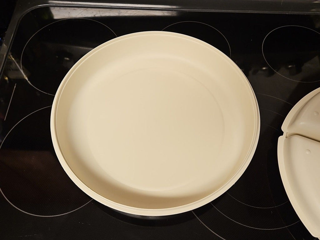 Tupperware Divided Serving Tray 1665-3 Almond With Lid 1666-3 & Dip Bowl 3 pc set