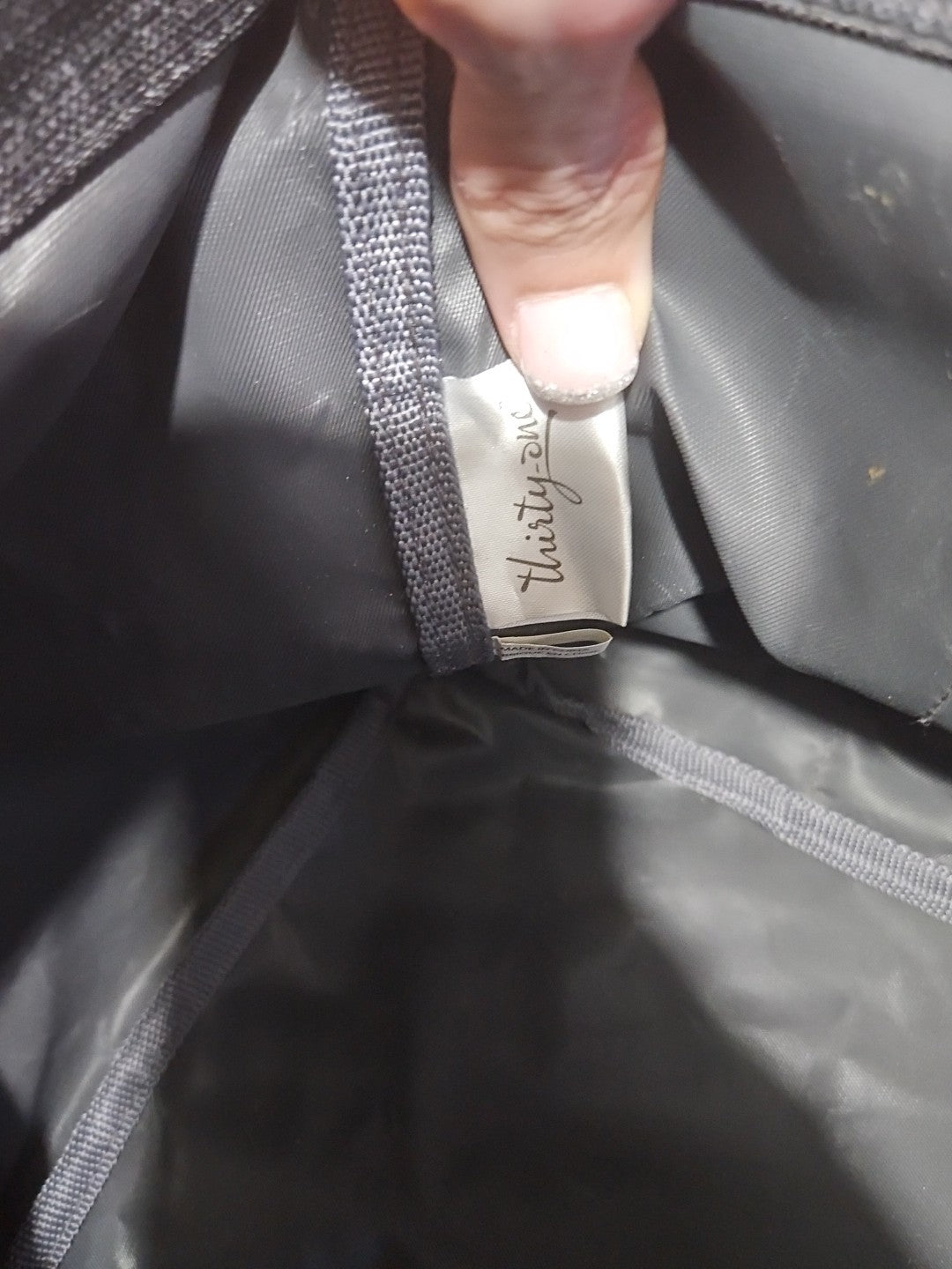 Thirty-One Medium Utility Tote Charcoal Crosshatch Dark Gray Personalized