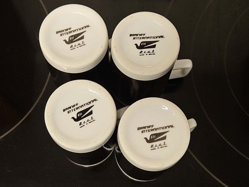Set Of 4 Braniff International Airlines Black & White Espresso Cups Real China