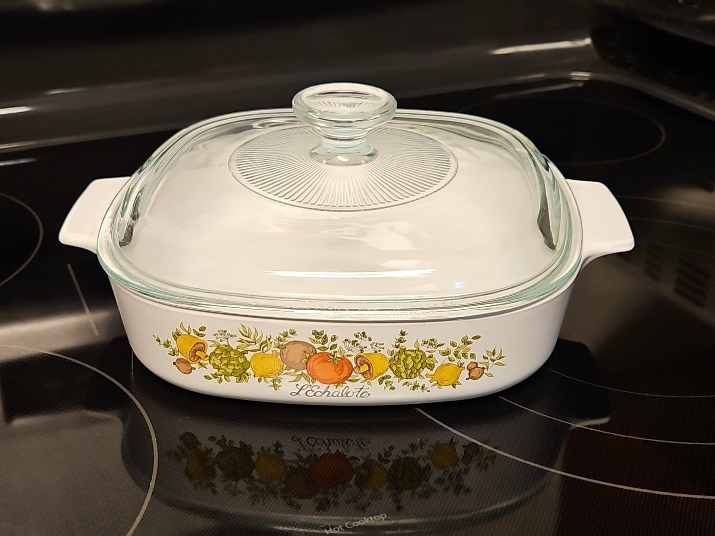 Vintage CorningWare L'Echalote A-8-B 1.4 L  Spice Of Life Dish With Glass Lid