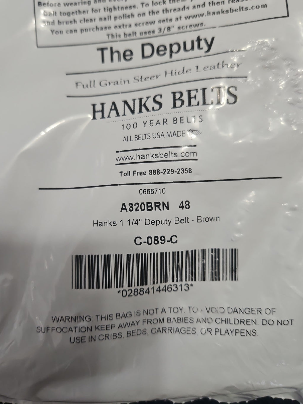 NIP Hanks Belts The Deputy Full Grain Leather Belt Brown W Silver Hardware Sz 48