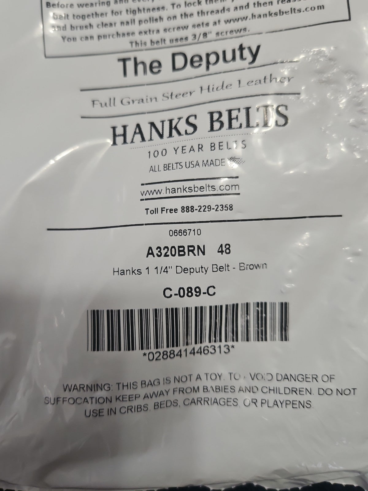 NIP Hanks Belts The Deputy Full Grain Leather Belt Brown W Silver Hardware Sz 48