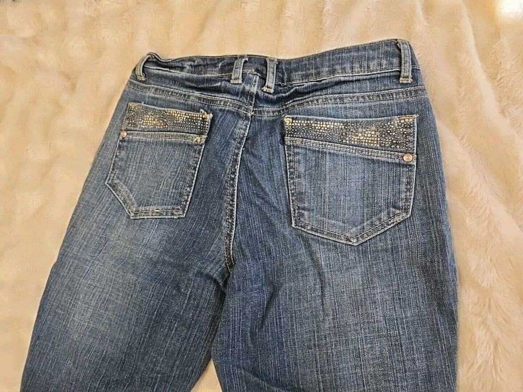 Bisou Bisou Womens Capri Jeans Sz 2 With Copper & Gunmetal Rhinestone Accents