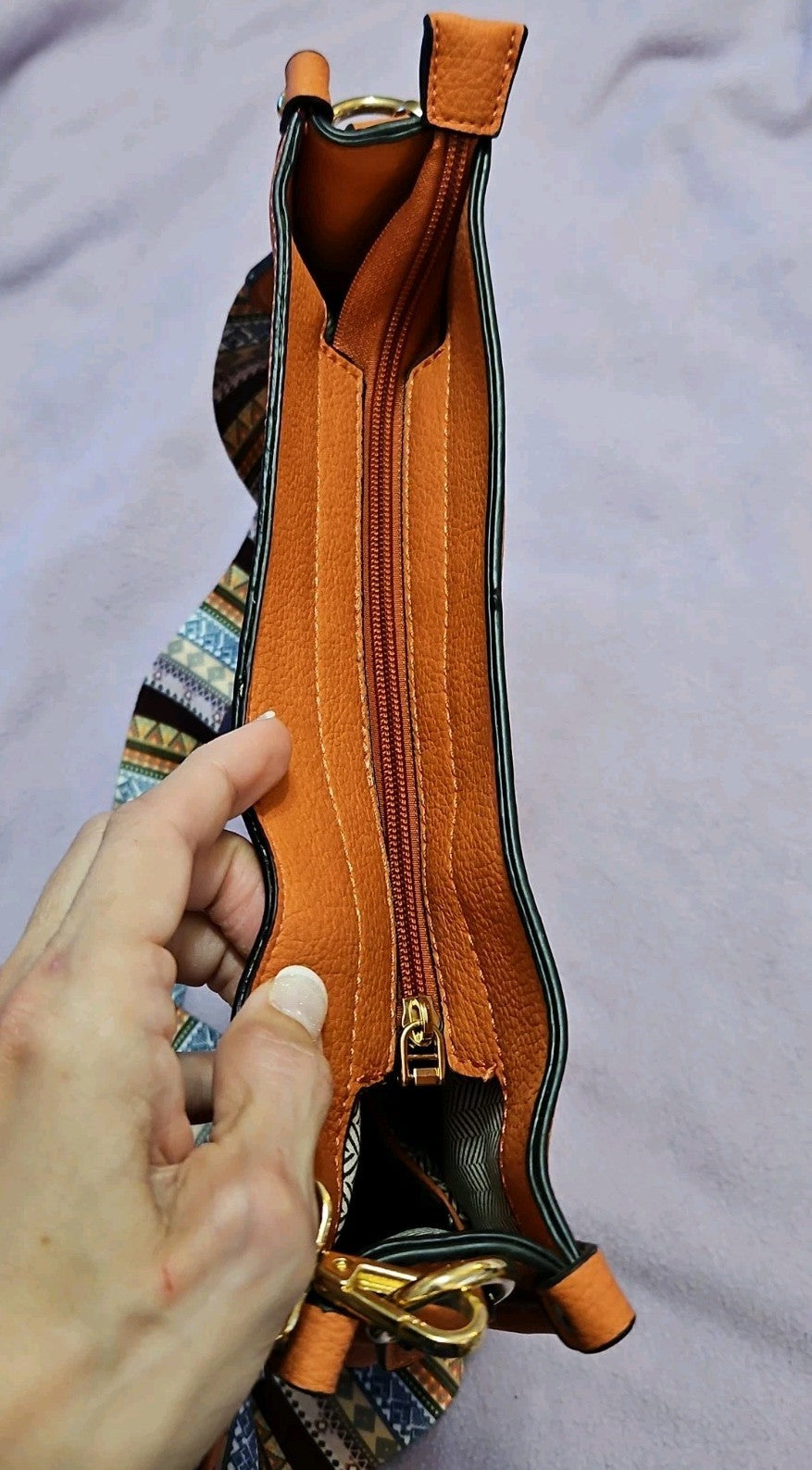 Jen & Co. Chloe Crossbody Bag, Vegan Leather Orange Southwest Print Strap
