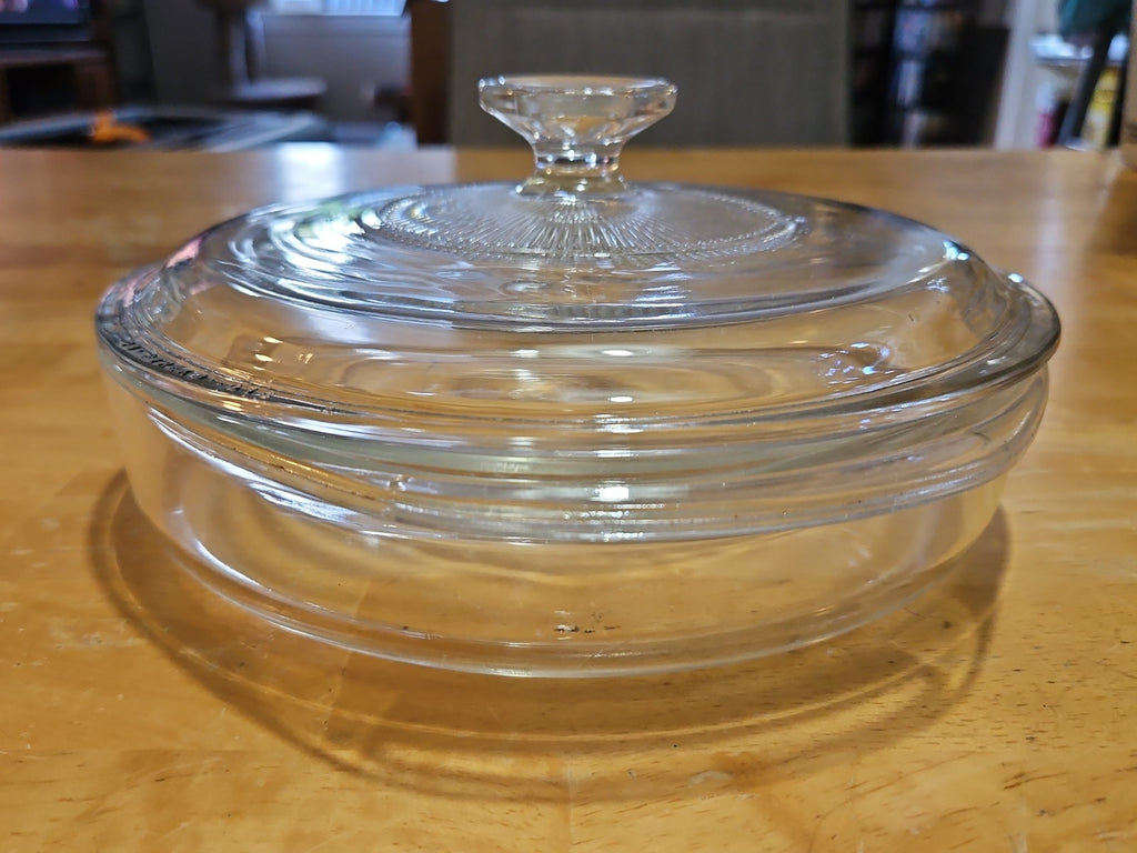 Vintage Pyrex Clear 8.5” Deep Dish Casserole Baking Dish #221 W Lid #G-1-C