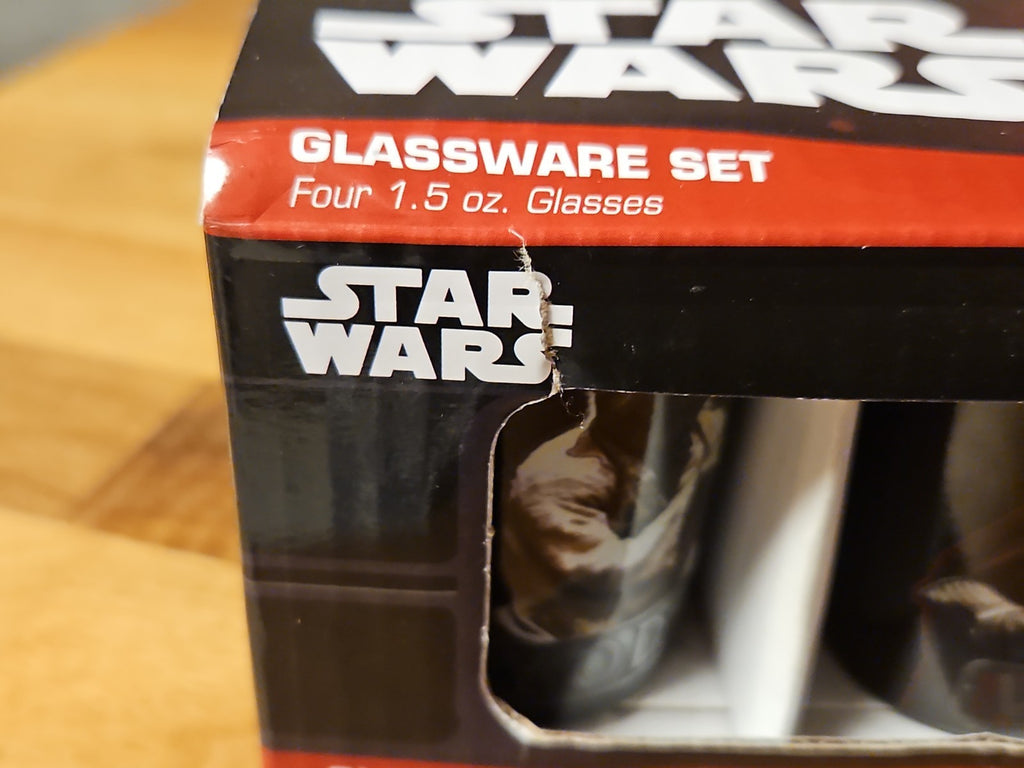 Star Wars Shot Glass Set Of 4 Darth Vader, Storm Trooper, BoBa Fett, Yoda In Box