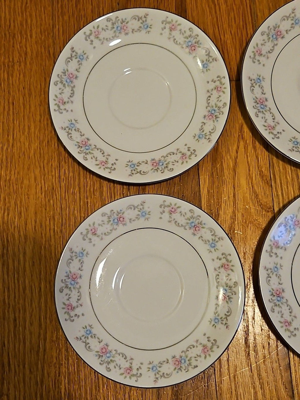 Dynasty China 6" Tea Cup Saucers Pink & Blue Floral Set Of 4 - Plates Only