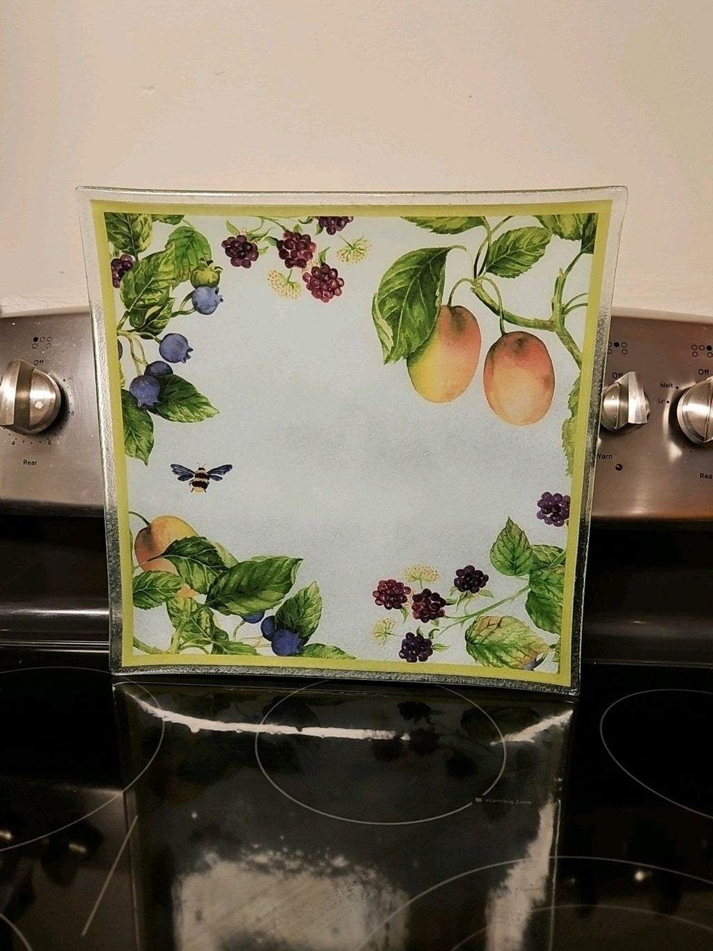 Gorham Fall Orchard Fused Art Glass 13.75" Square Serving Platter - Beautiful!