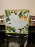 Gorham Fall Orchard Fused Art Glass 13.75" Square Serving Platter - Beautiful!