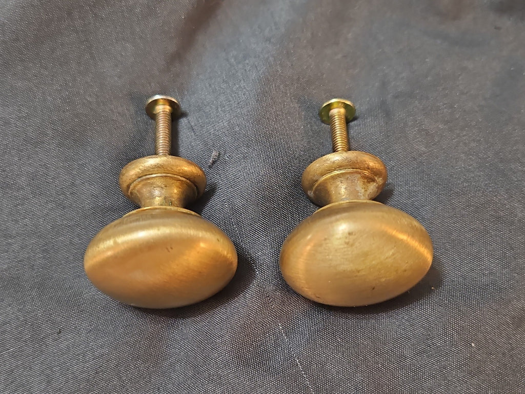 Set Of 2 Brushed Satin Finish Brass Cabinet Knobs Drawer Pulls 1.25" Diameter