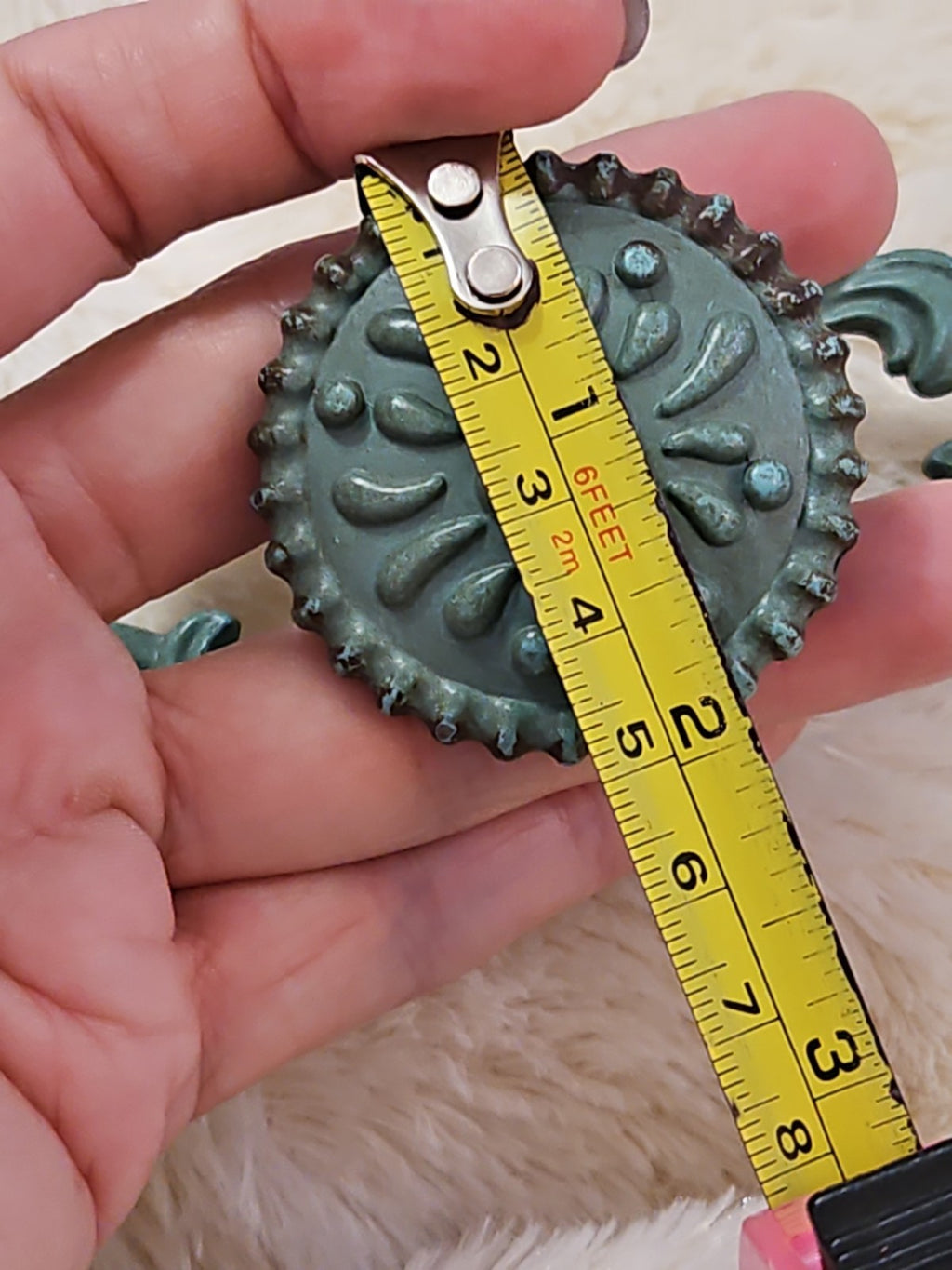 French Vintage Style Teal Blue Metal Rustic Distressed Drawer Pull W/ Back Plate