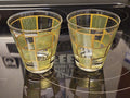 Set Of 2 Vintage Culver Prado Green 22k Gold Trim Lowball Rocks Whiskey glasses