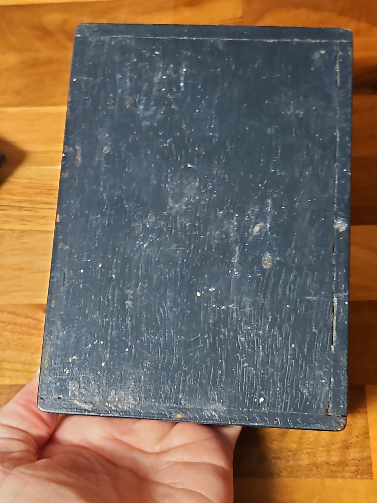 Vintage Art Deco Black Metal Scottie Dog On Wooden Trinket Box 1930s 5.75"×4.25"