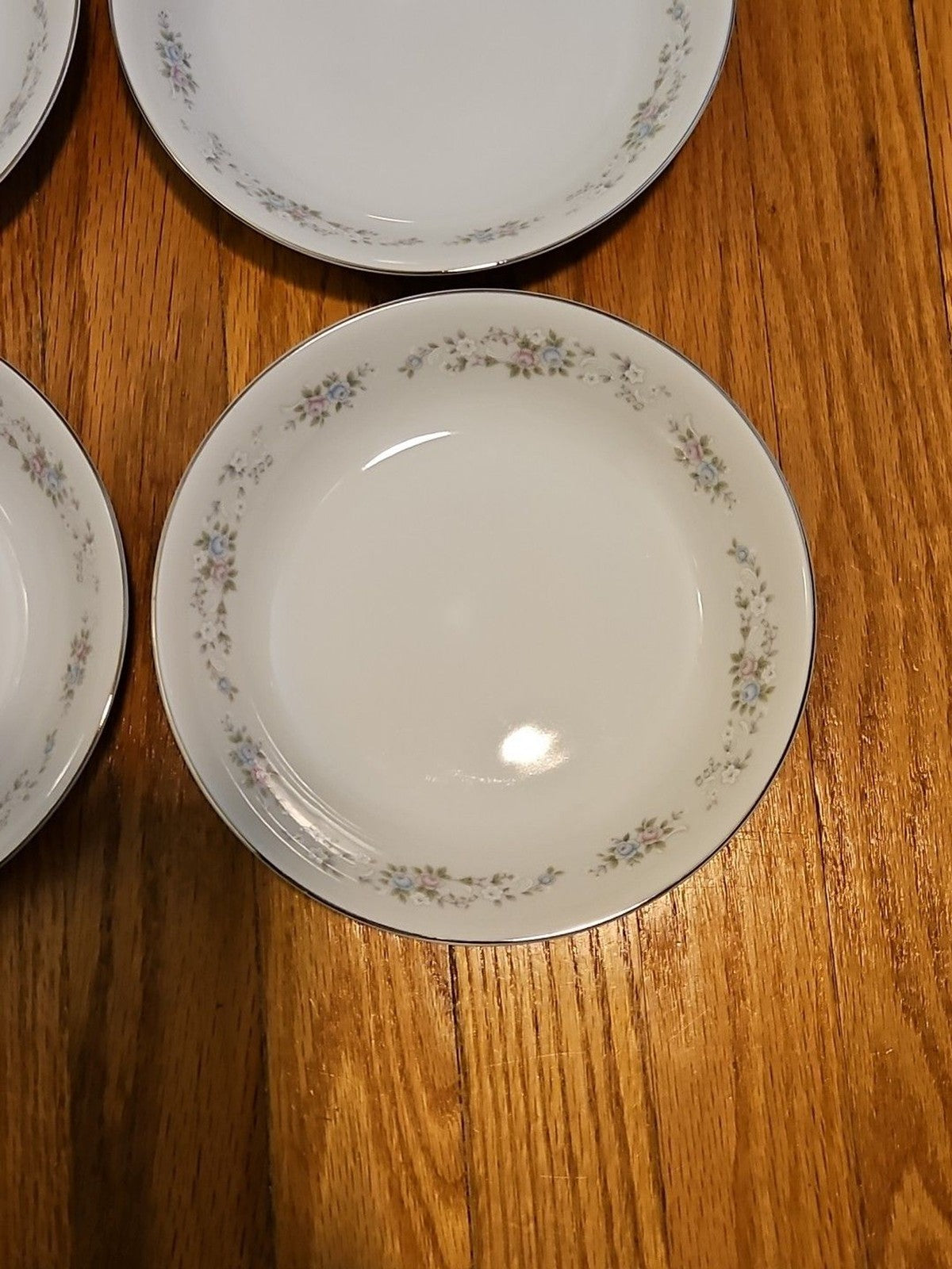 Carlton China Corsage 481 Japan 7 3/4" Soup Bowls Pink & Blue Floral Set Of 4