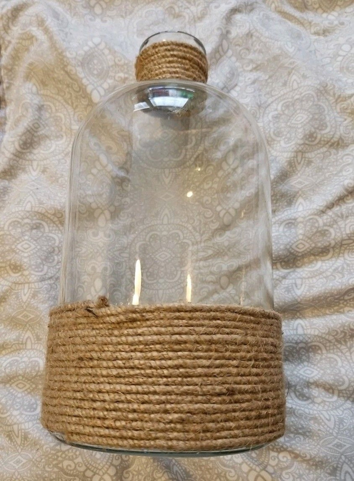 Rustic Country Chic Burlap & Lace Glass Bottle & 2 Mason Jar Decor Set